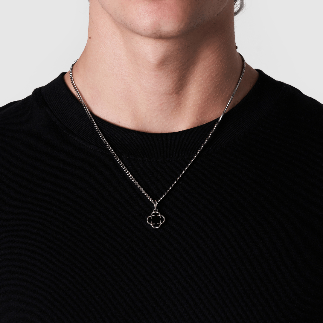 Onyx Klaversteen Hanger (Zilver)
