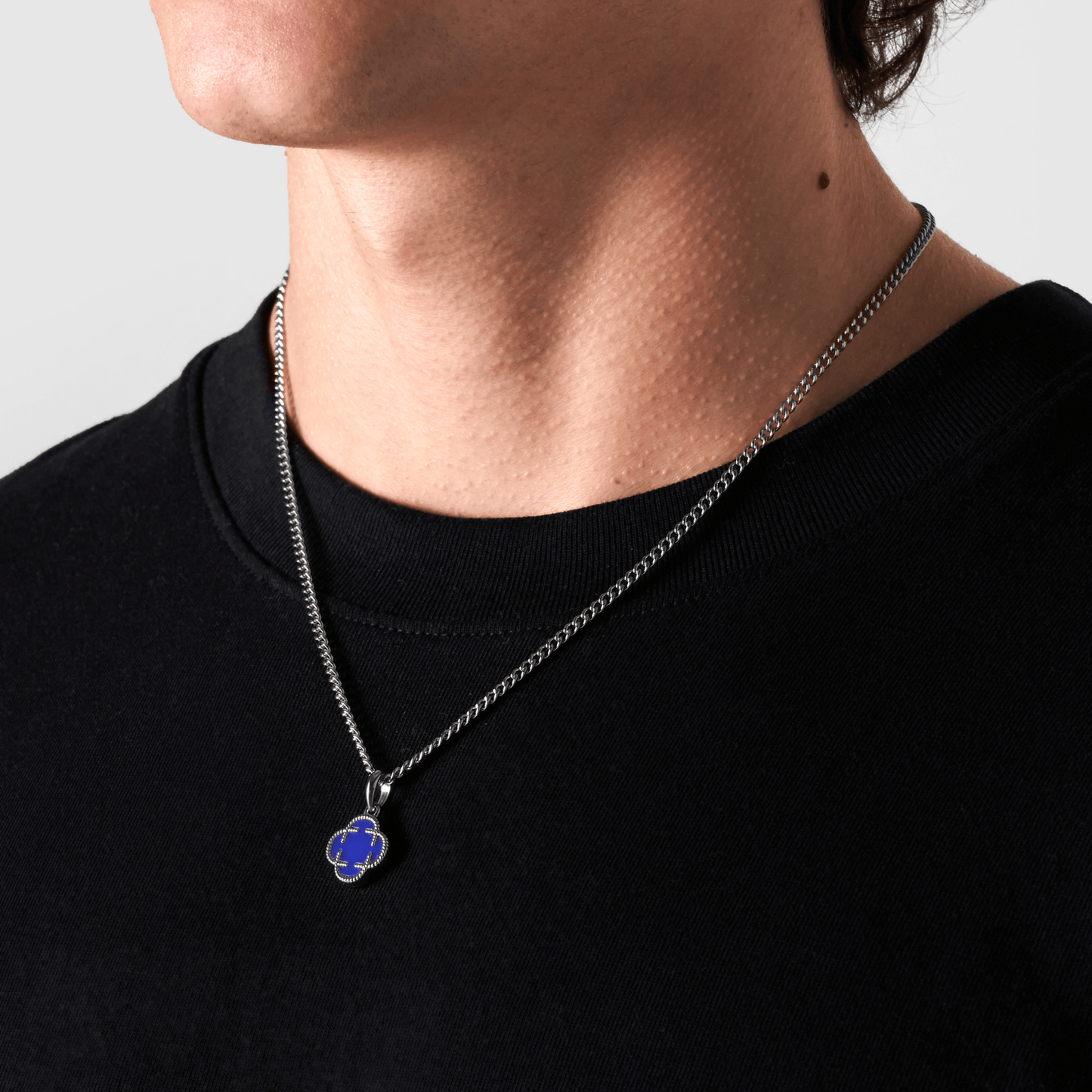 Blauwe Klaver Steen Hanger (Zilver)