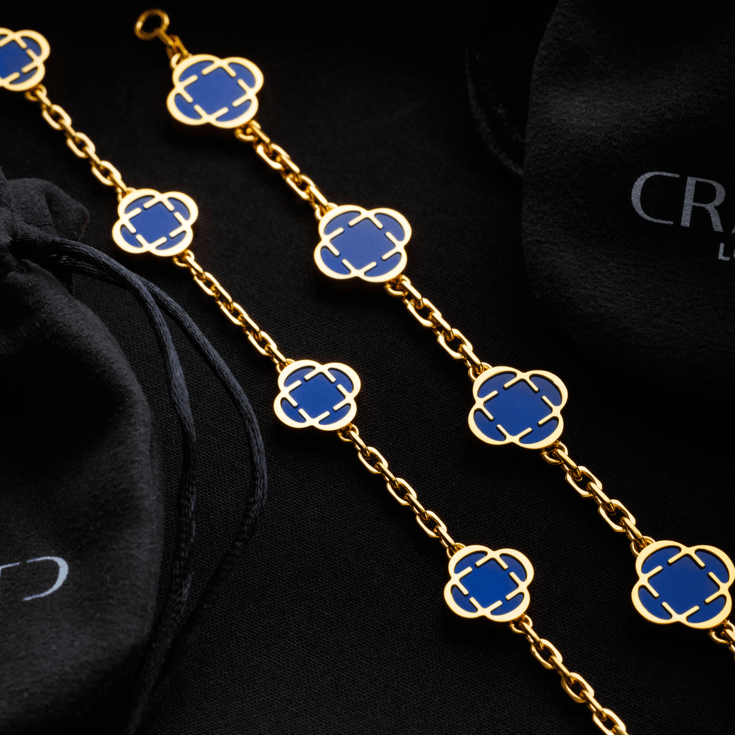 Blauwe Klaver Steen Ketting (Goud)