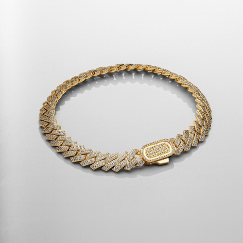 Prong Link Iced Cuban Armband (Goud) 8mm