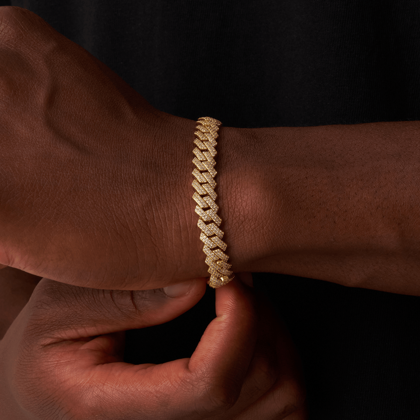 Prong Link Iced Cuban Armband (Goud) 8mm