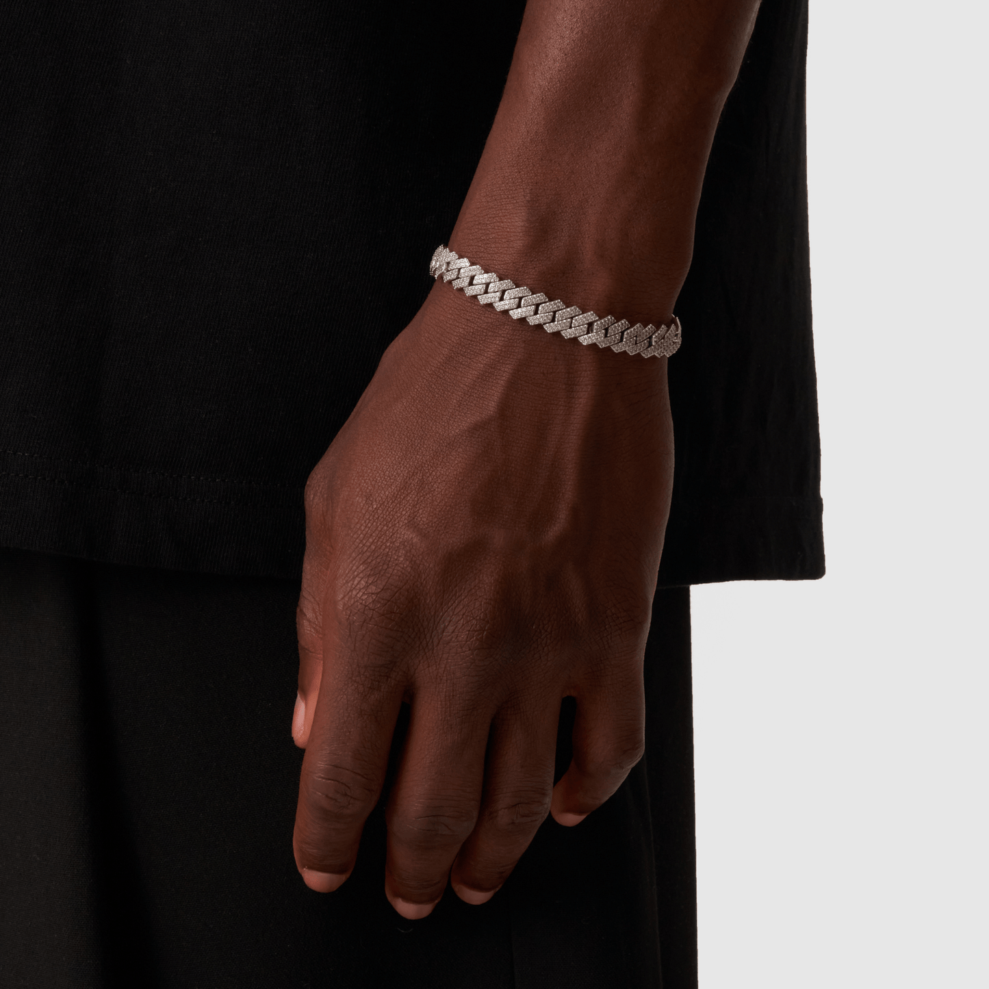 Prong Link Iced Cuban Armband (Zilver) 8mm