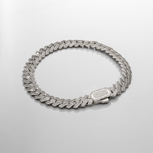 Prong Link Iced Cuban Armband (Zilver) 8mm