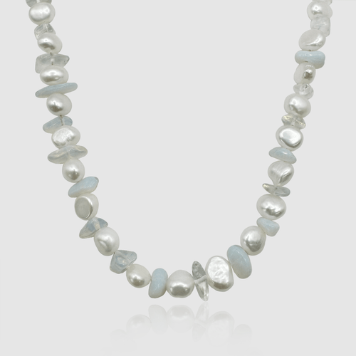 Blauwe Kwarts Echte Parel Ketting (Zilver)