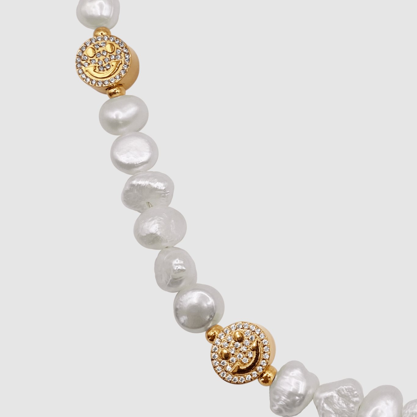 Iced Smiley Echte Parel Ketting (Goud)