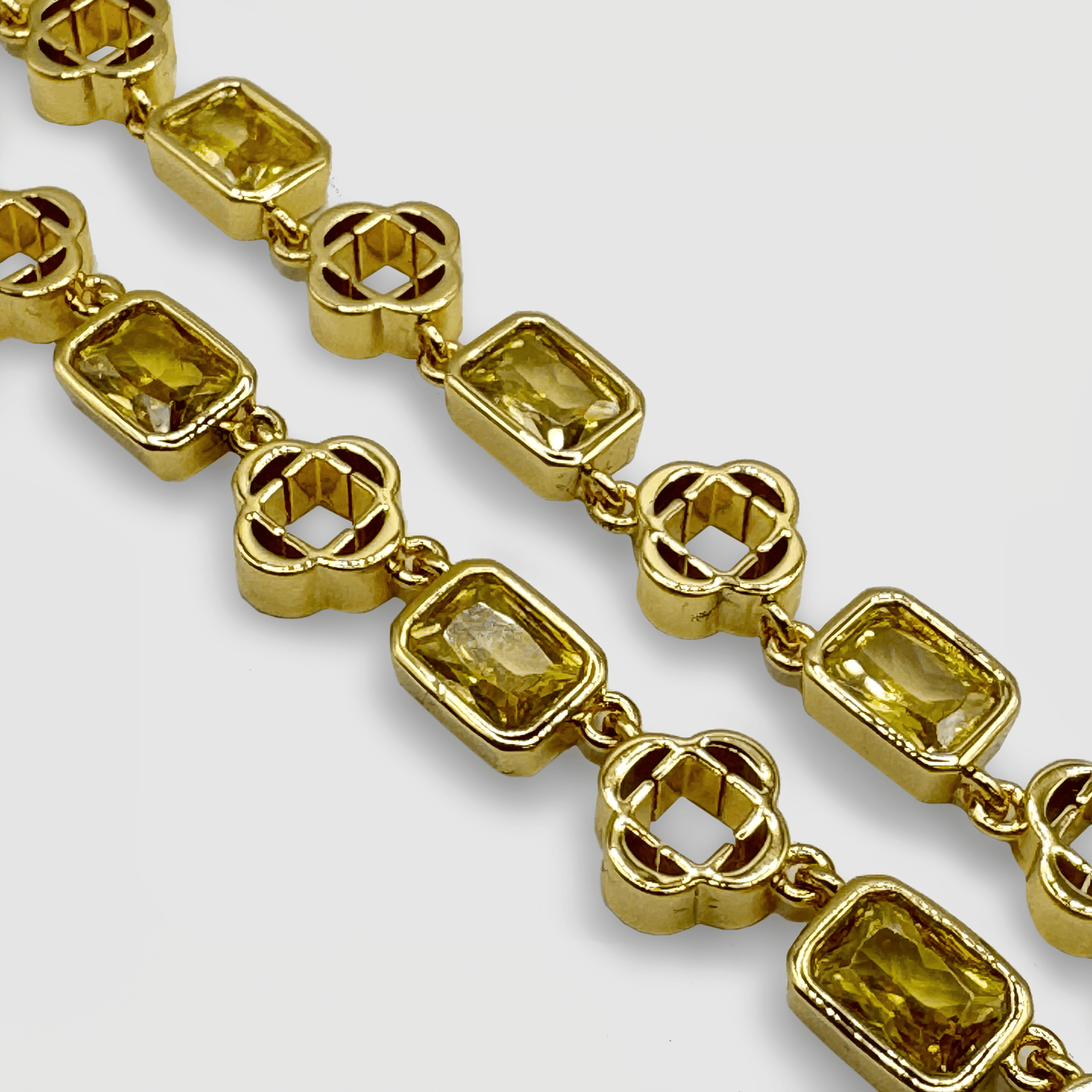 Gele Edelsteen Klavertje Vier Ketting (Goud)