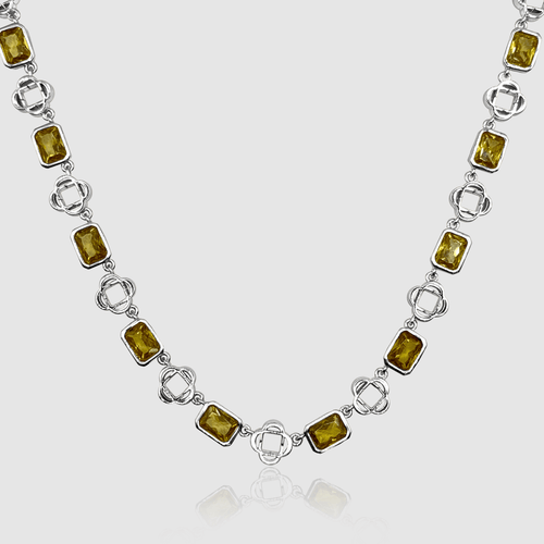 Gele Edelsteen Klaver Ketting (Zilver)
