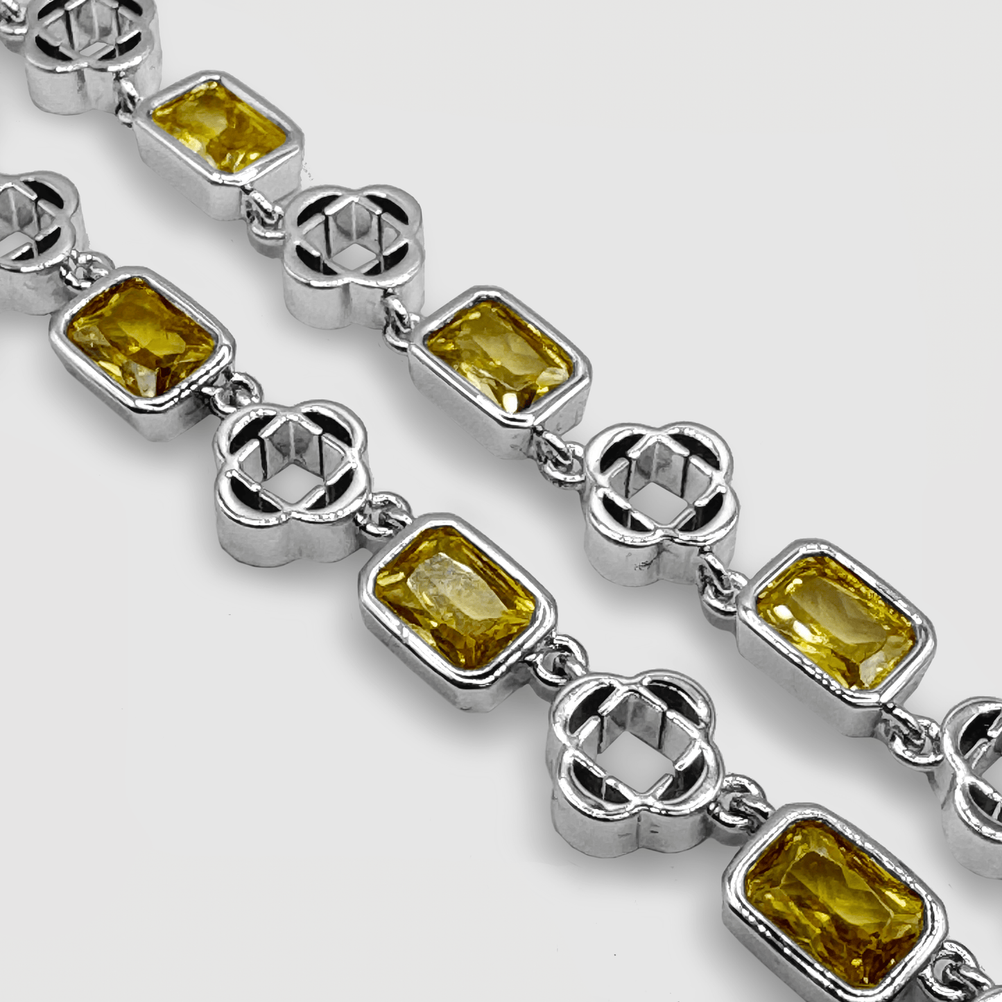 Gele Edelsteen Klaver Ketting (Zilver)