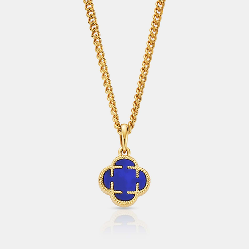 Blauwe Klaver Steen Hanger (Goud)