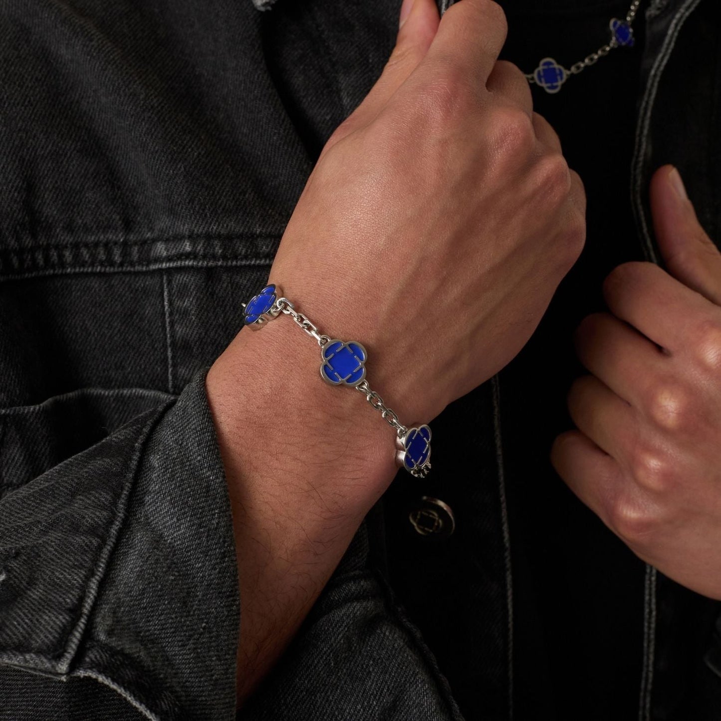 Blauwe Klaver Steen Armband (Zilver)