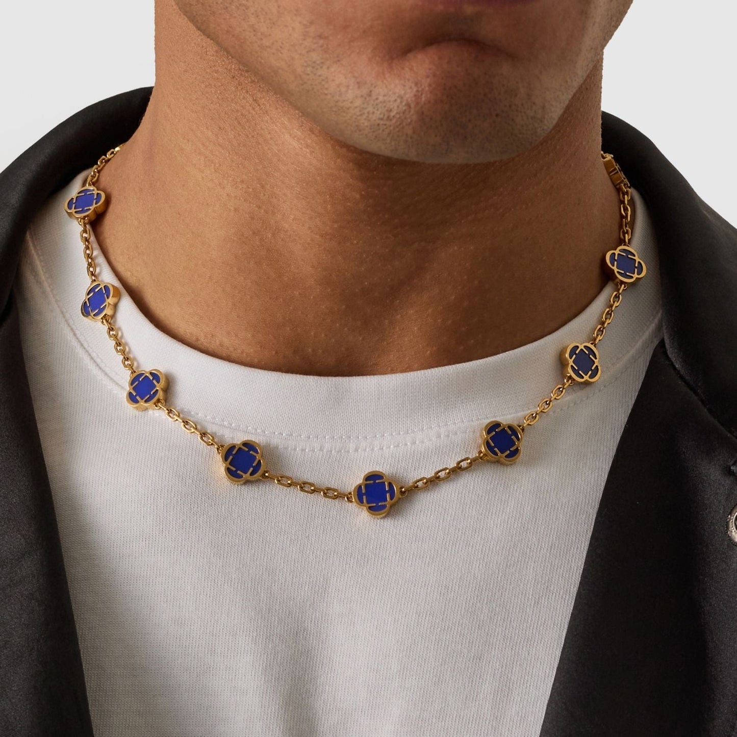 Blauwe Klaver Steen Ketting (Goud)