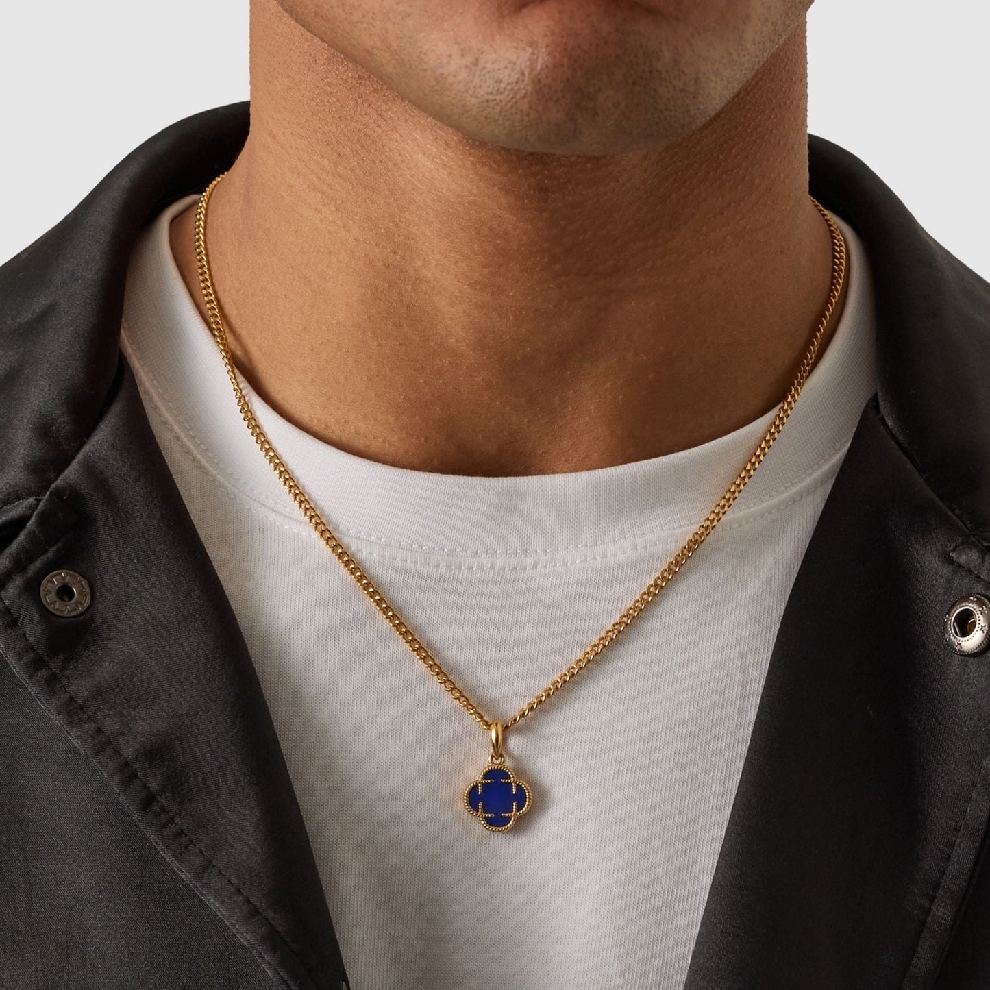 Blauwe Klaver Steen Hanger (Goud)
