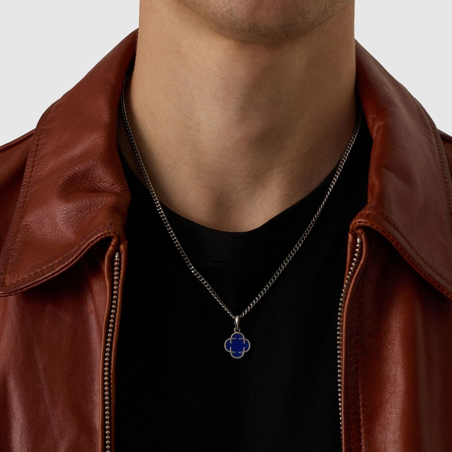 Blauwe Klaver Steen Hanger (Zilver)