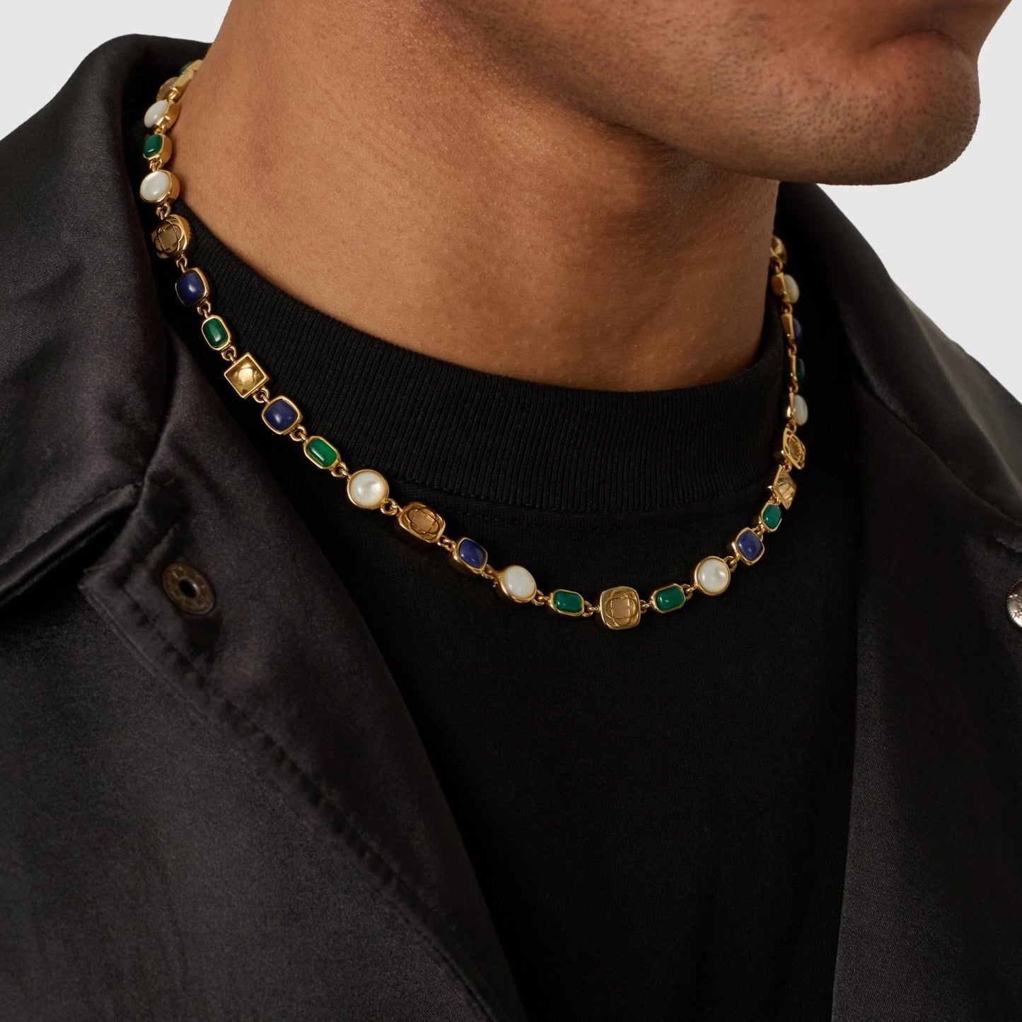 Blauwe Kristallen Sieraad Ketting (Goud)