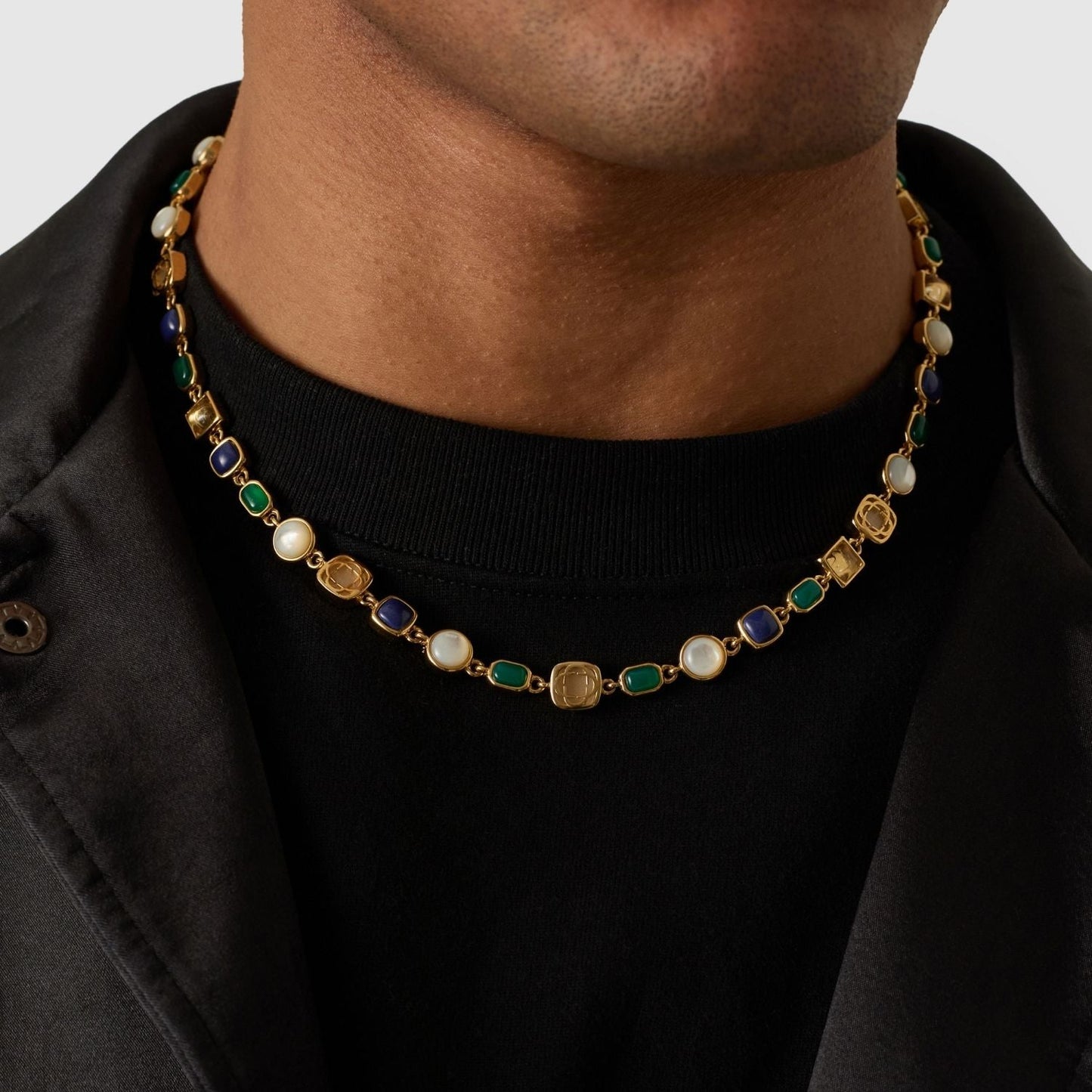 Blauwe Kristallen Sieraad Ketting (Goud)