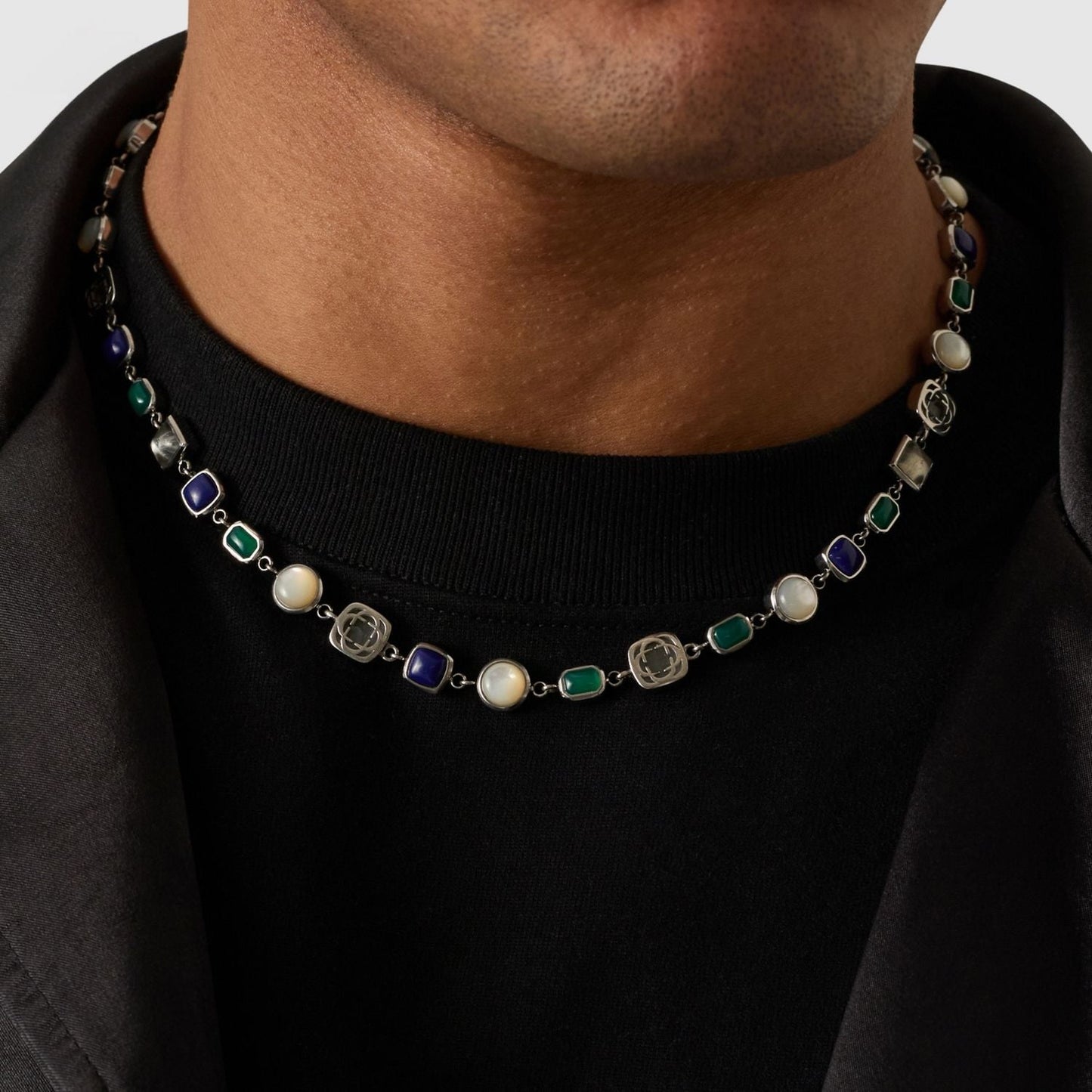 Blauwe Kristallen Edelsteen Ketting (Zilver)