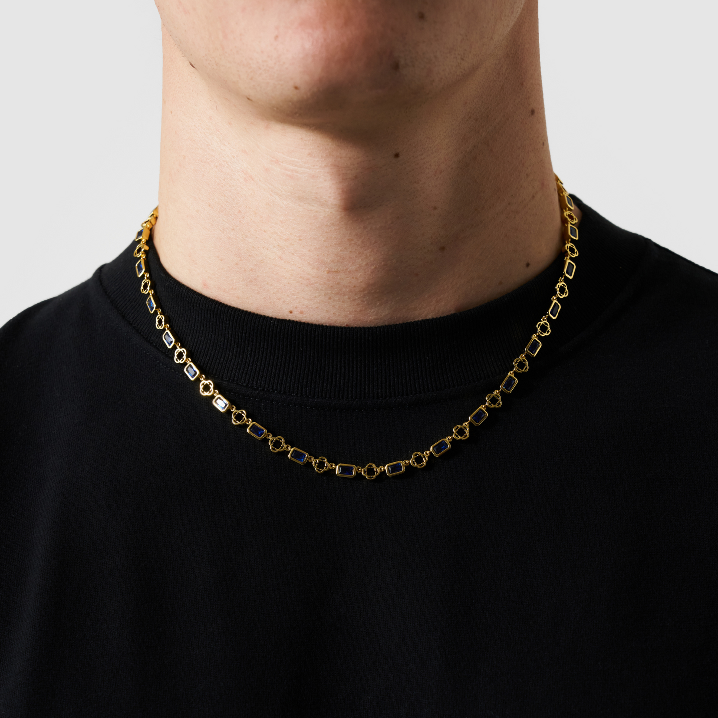 Blauwe Edelsteen Klaverketting (Goud)