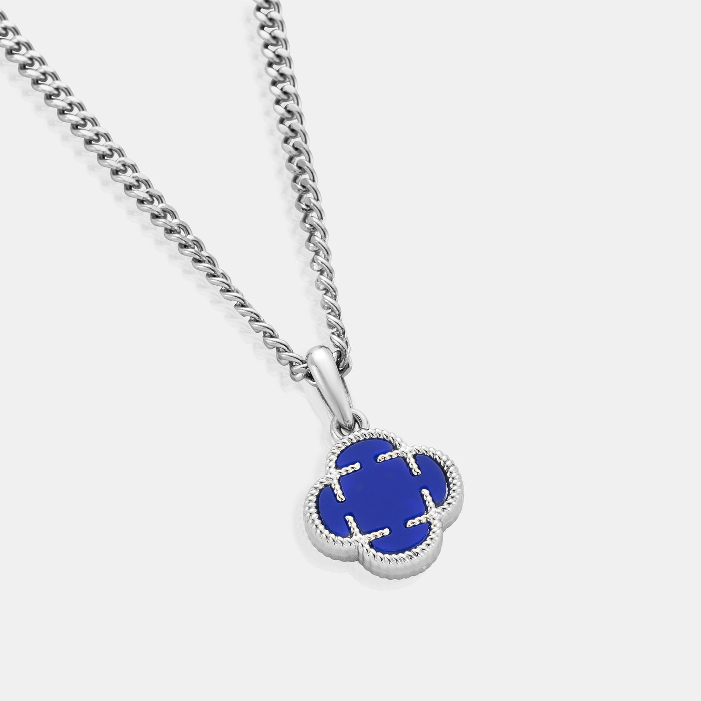Blauwe Klaver Steen Hanger (Zilver)