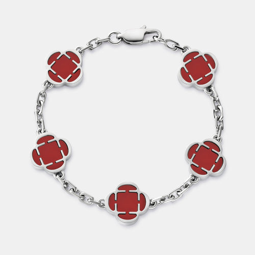 Rode Klaver Steen Armband (Zilver)