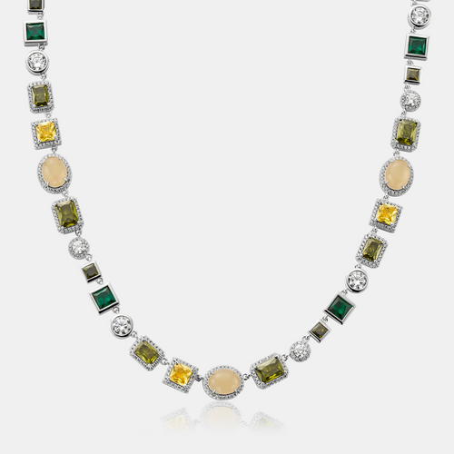 Emerald Gemstone Necklace (Zilver)