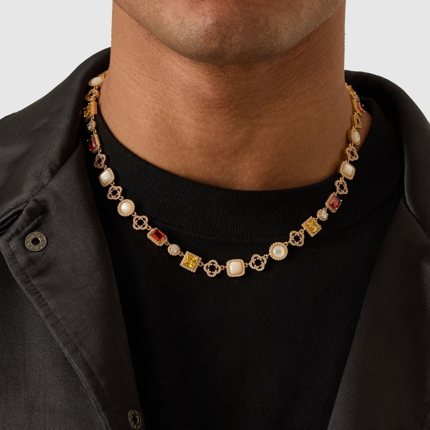 Iced Gemstone Necklace (Goud)