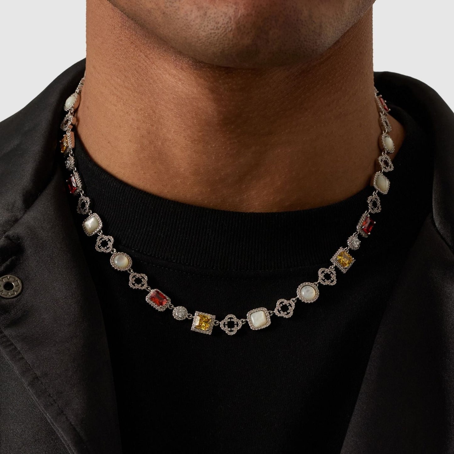 Iced Gemstone Necklace (Zilver)