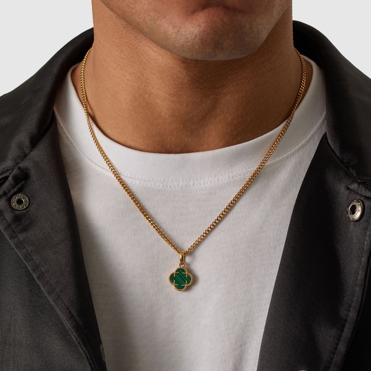 Malachiet Klavertje Vier Hanger (Goud)