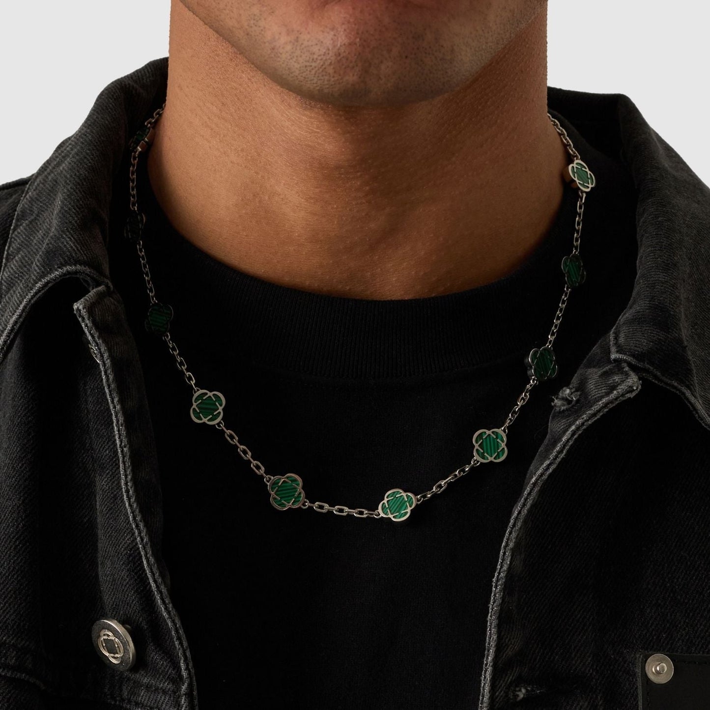 Malachiet Klavertje Vier Hanger (Zilver)