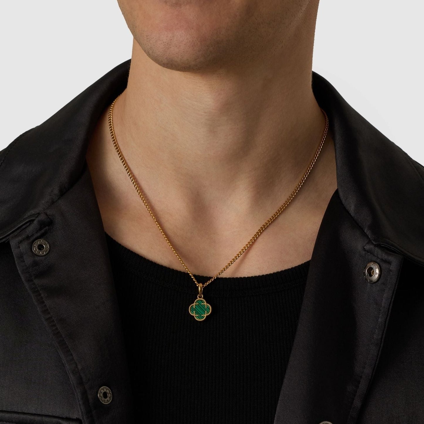 Malachiet Klavertje Vier Hanger (Goud)