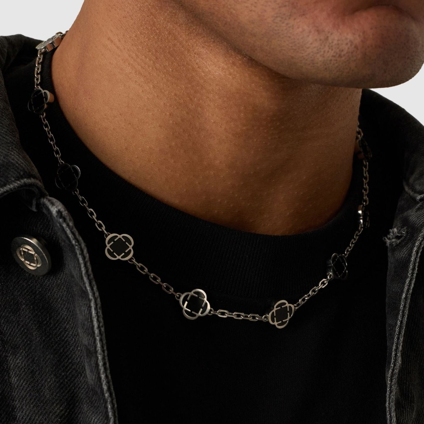 Onyx Klaverstenen Ketting (Zilver)