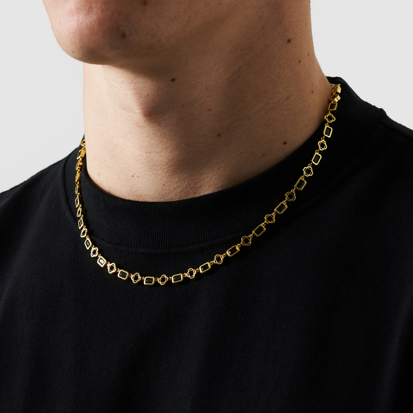 Onyx Edelsteen Klavertje Vier Ketting (Goud)