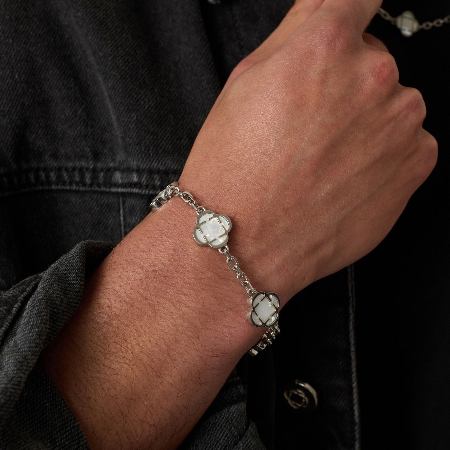 Witte Klaver Steen Armband (Zilver)
