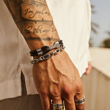 Leren Touwarmband (Zilver)
