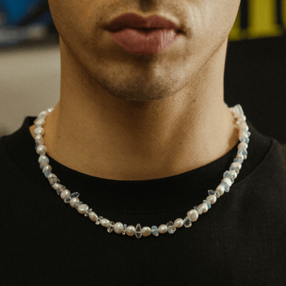 Blauwe Kwarts Echte Parel Ketting (Zilver)