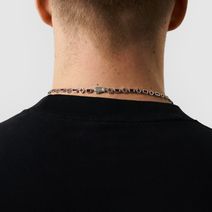 Rode Edelsteen Klavertje Vier Ketting (Zilver)