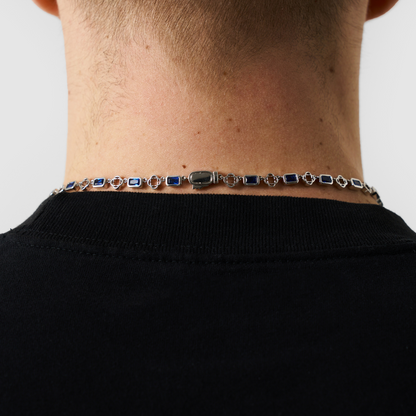 Blauwe Edelsteen Klavertje Vier Ketting (Zilver)
