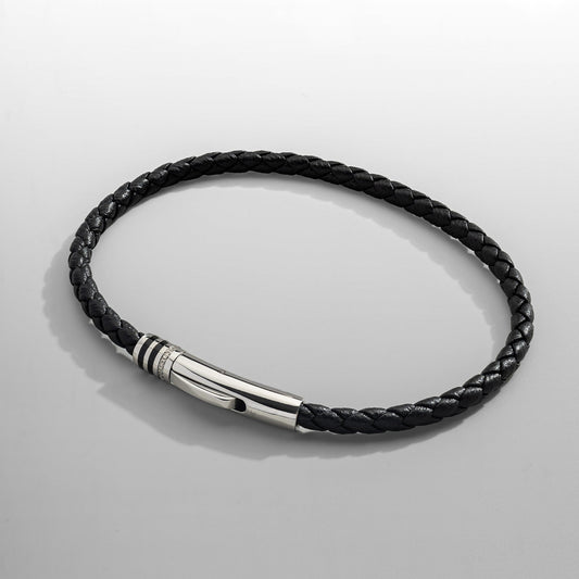 Zwarte Leren Armband (Zilver)