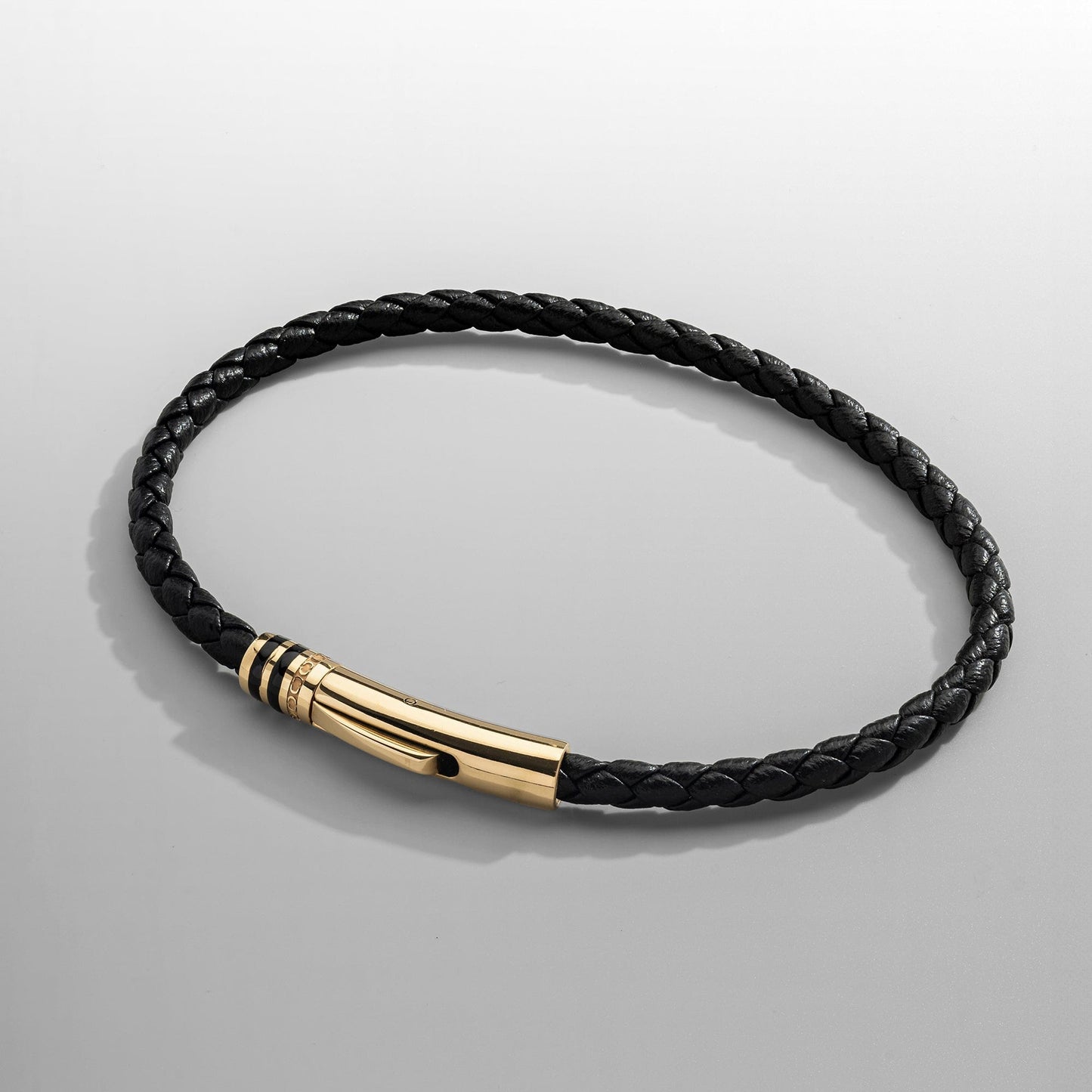 Zwarte Leren Armband (Goud)