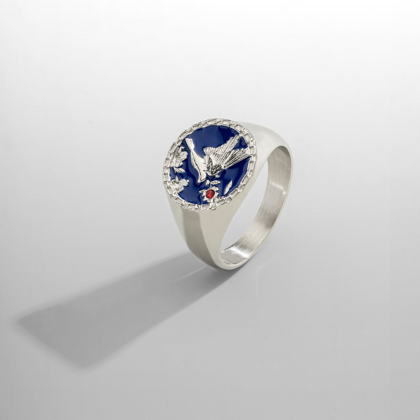 Emaille Zwaluw Signet Ring (Zilver)
