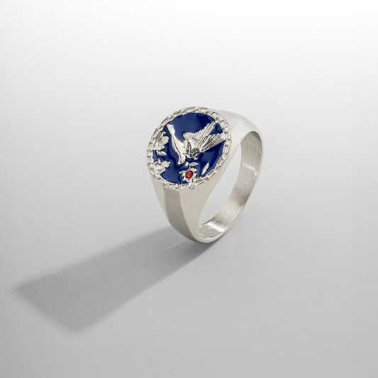 Emaille Zwaluw Signet Ring (Zilver)