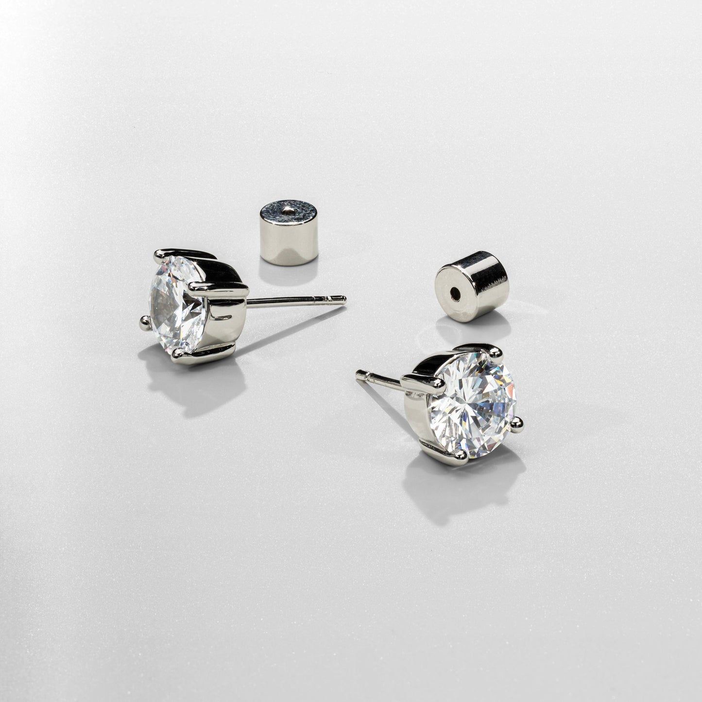 Ronde Diamanten Stud Oorbellen (Zilver)