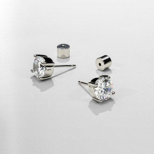 Ronde Diamanten Stud Oorbellen (Zilver)