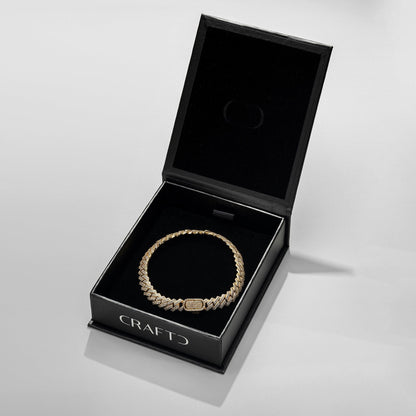 Prong Link Iced Cuban Armband (Goud) 8mm