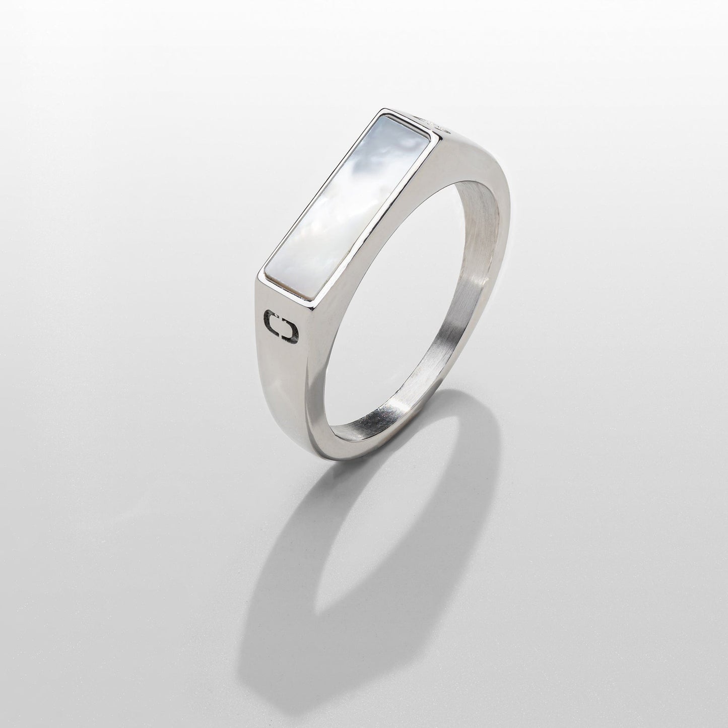 Witte Rechthoekige Steen Signet Ring (Zilver)