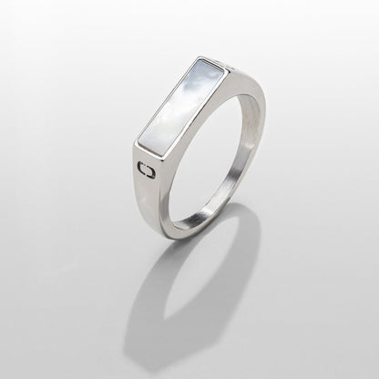 Witte Rechthoekige Steen Signet Ring (Zilver)