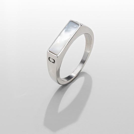 Witte Rechthoekige Steen Signet Ring (Zilver)