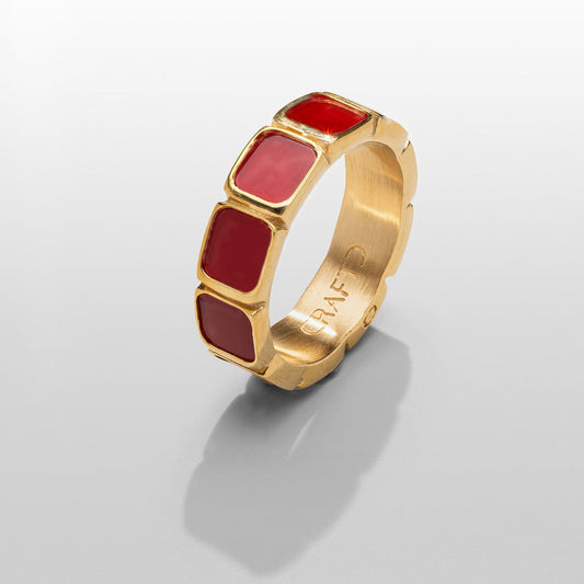 Rode Steen Bandring (Goud)