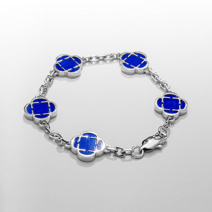 Blauwe Klaver Steen Armband (Zilver)