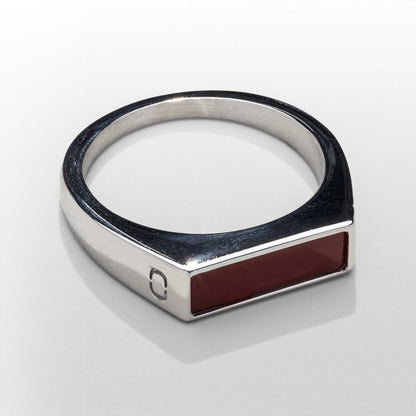 Rode Rechthoekige Steen Signet Ring (Zilver)