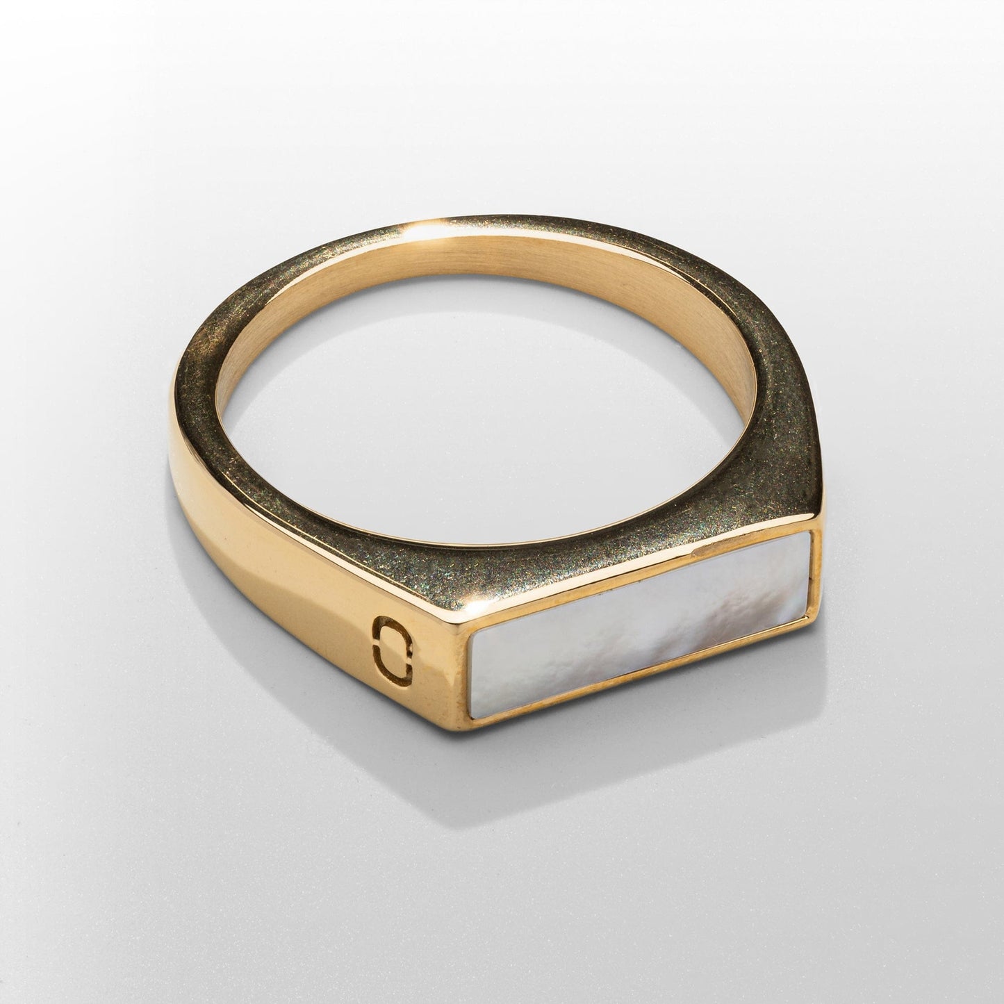 Witte Rechthoekige Steen Signet Ring (Goud)